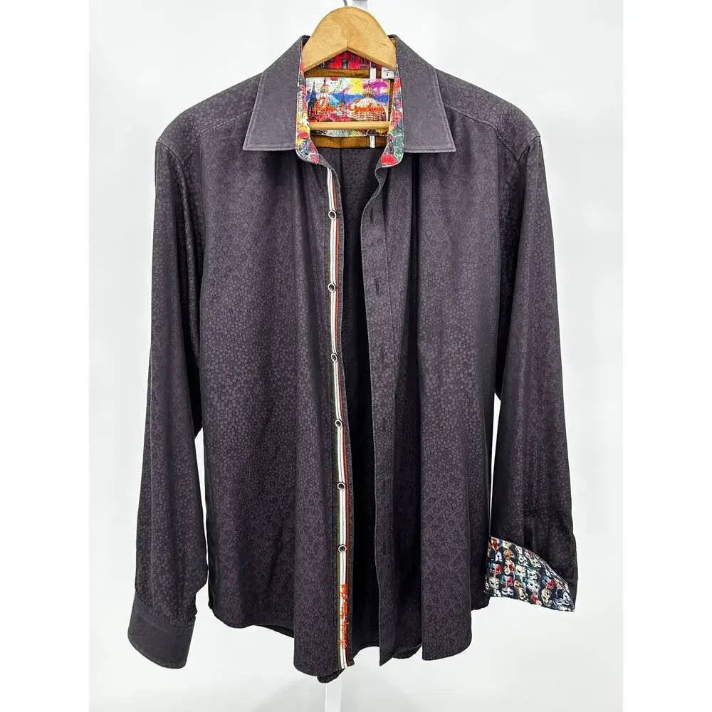 Robert Graham Mens L Button Up Shirt Flip Cuff Mask Print Classic Fit - Picture 3 of 12
